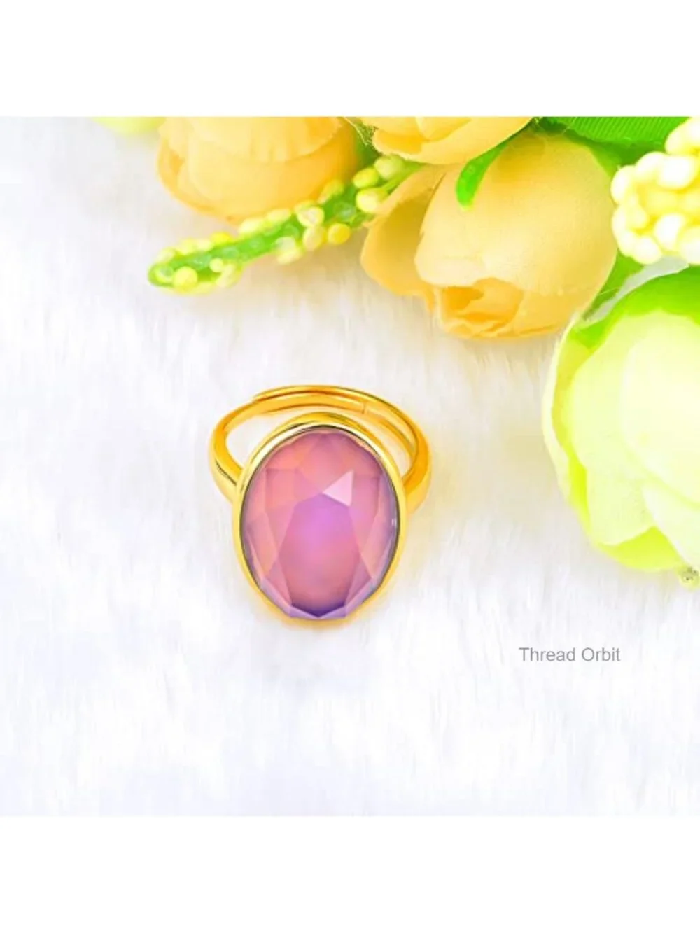 18K Gold Plated Mood Ring Adjustable Facet Cut Crystal Oval Stone Statement Ring